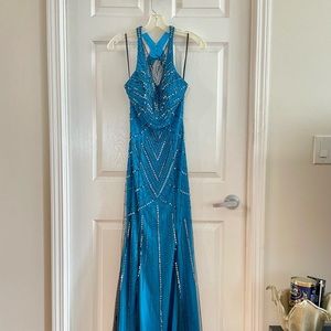 Long Beaded Dress with Open Back